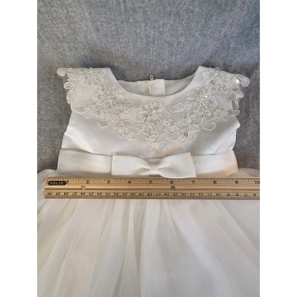 Girls Christening Baptism Wedding Dress Infant 6 Months Tulle Princess Bow White